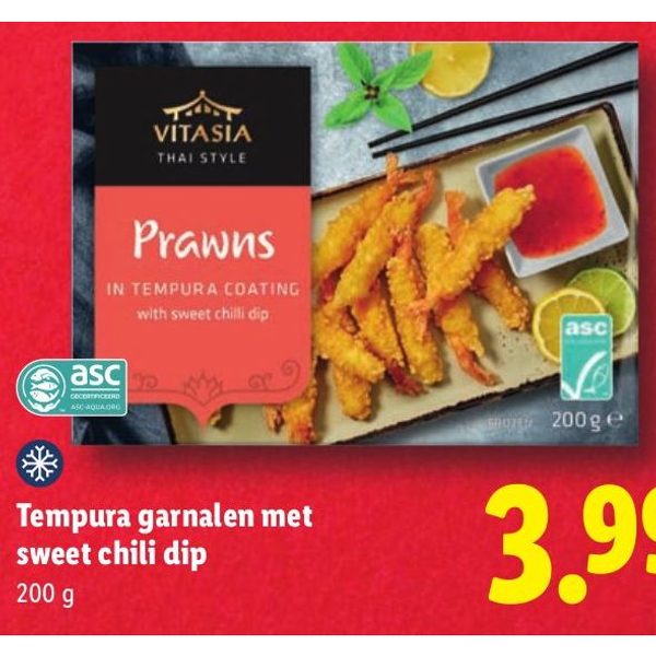 Tempura garnalen met sweet chili dip