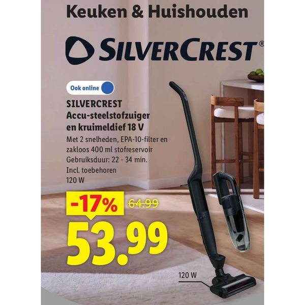 Silvercrest Accu-steelstofzuiger en kruimeldief 18 V