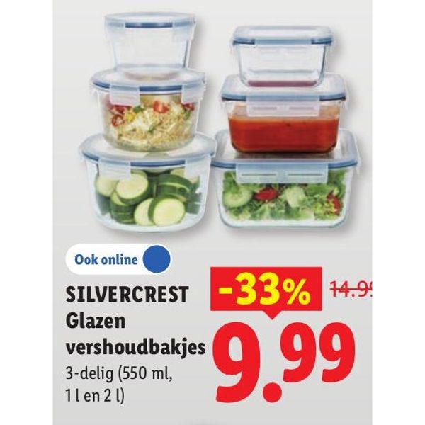 Silvercrest Glazen vershoudbakjes