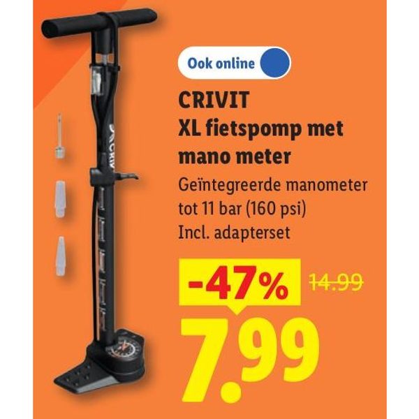 Crivit XL fietspomp met manometer