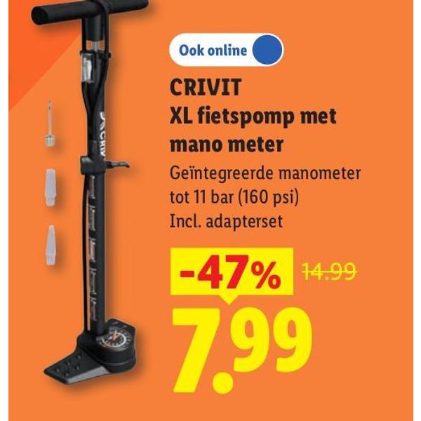 CRIVIT XL fietspomp met mano meter