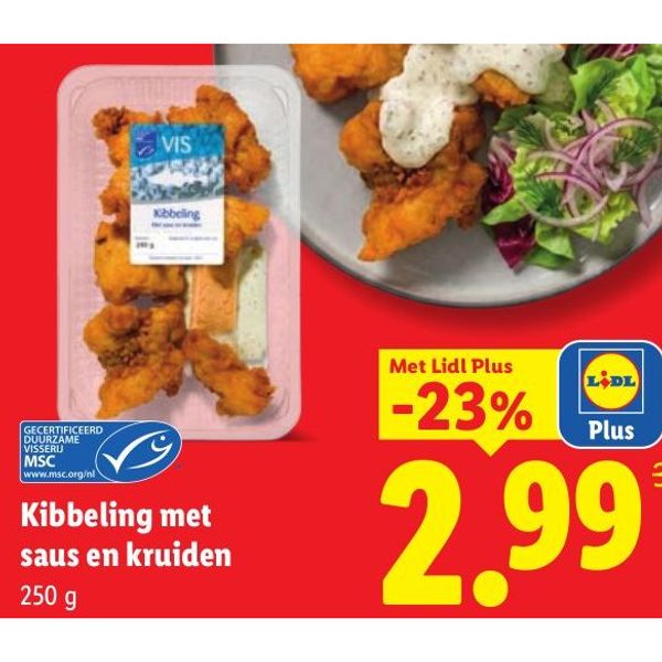 Kibbeling met saus en kruiden