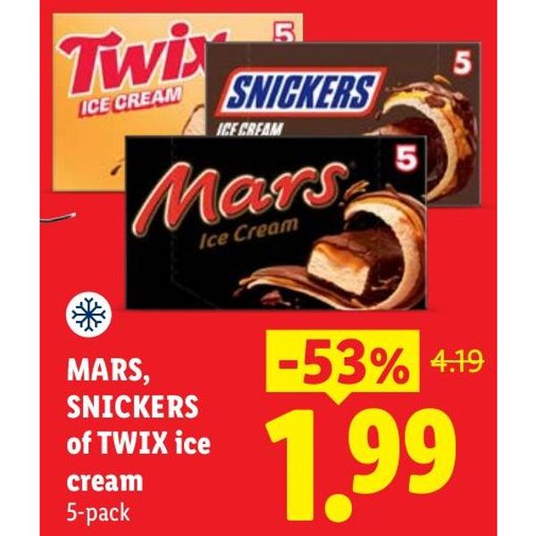 Mars, Snickers of Twix ice cream