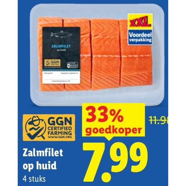 Zalmfilet op huid