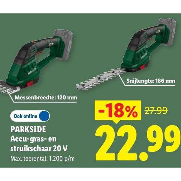Parkside Accu-gras- en struikschaar 20 V