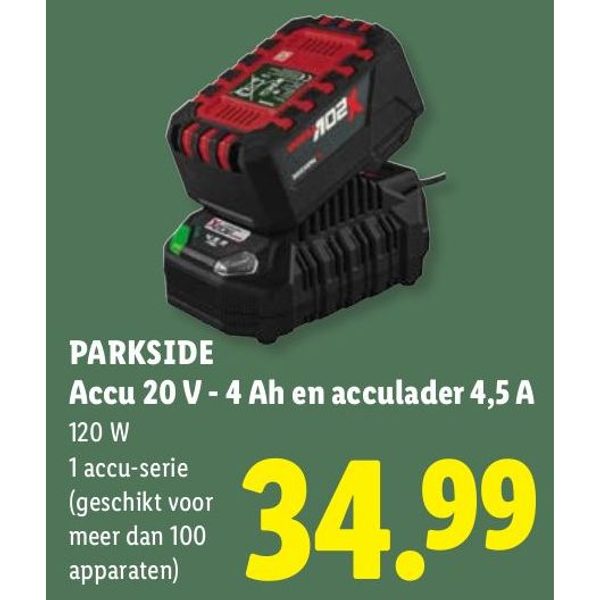 Parkside Accu 20 V - 4 Ah en acculader 4,5 A