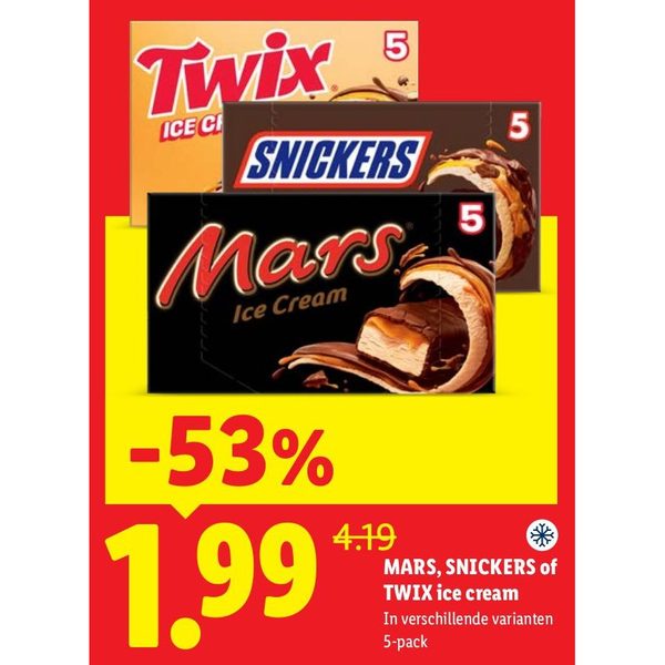 Mars, Snickers of Twix ice cream
