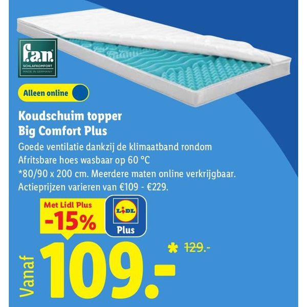 Koudschuim topper Big Comfort Plus