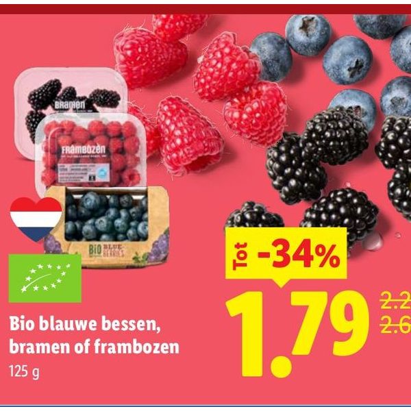 Bio blauwe bessen, bramen of frambozen
