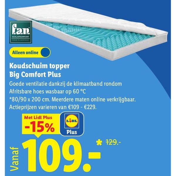 Koudschuim topper Big Comfort Plus