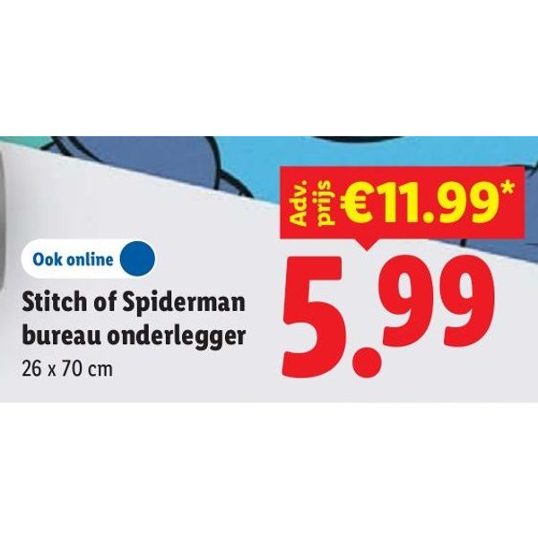 Stitch of Spiderman bureau onderlegger