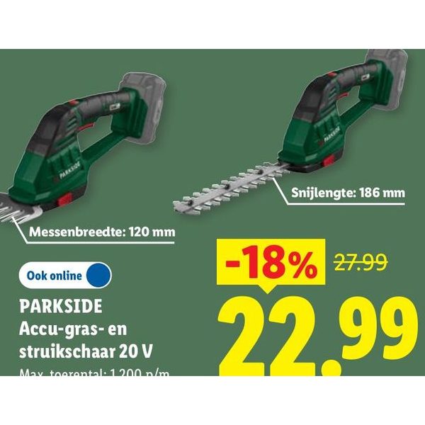 Parkside Accu-gras- en struikschaar 20 V