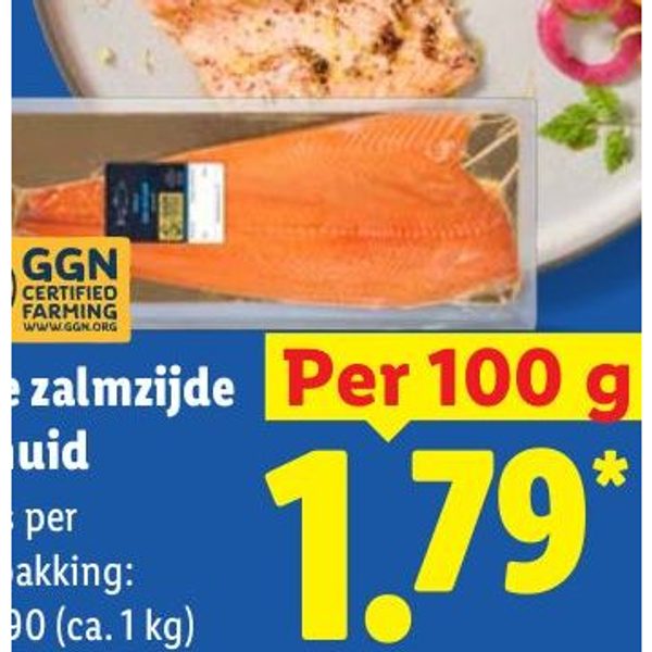 Hele zalmzijde op huid