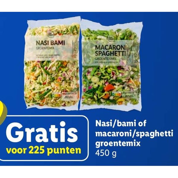 Nasi/bami of macaroni/spaghetti groentemix