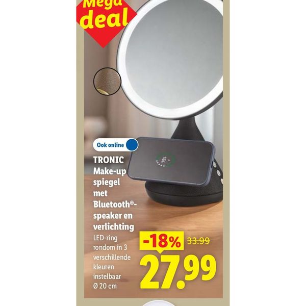 Make-up spiegel met Bluetooth-speaker en verlichting