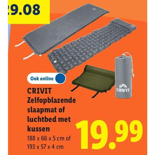CRIVIT Zelfopblazende slaapmat of luchtbed met kussen