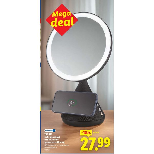 Make-up spiegel met Bluetooth-speaker en verlichting