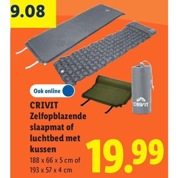 Zelfopblazende slaapmat of luchtbed met kussen
