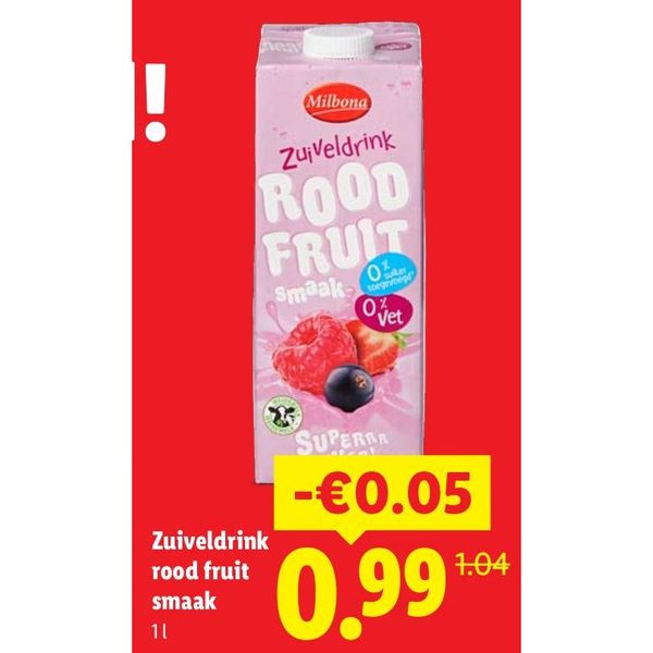 Zuiveldrank rood fruit smaak