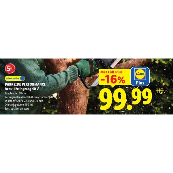 PARKSIDE PERFORMANCE Accu-kettingzaag 40 V