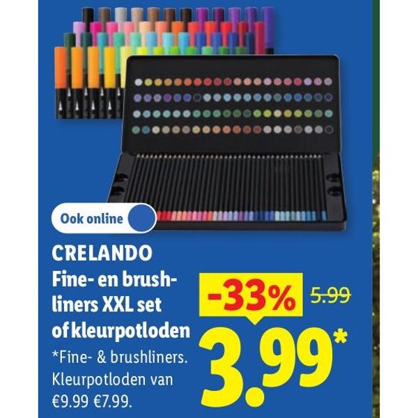CRELANDO Fine- en brushliners XXL set of kleurpotloden