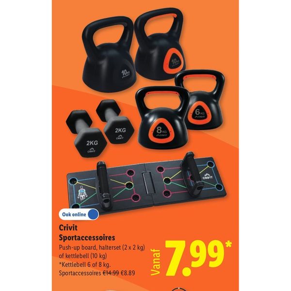 Crivit Sportaccessoires (push-up board, halterset, kettlebell)