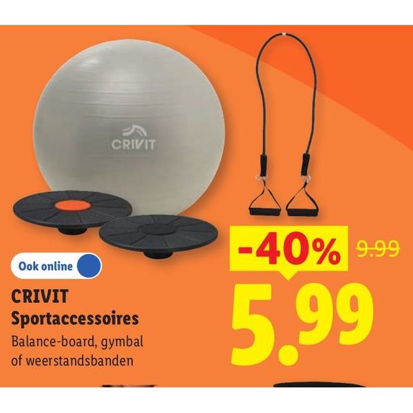 Crivit Sportaccessoires (balance-board, gymbal, weerstandsbanden)