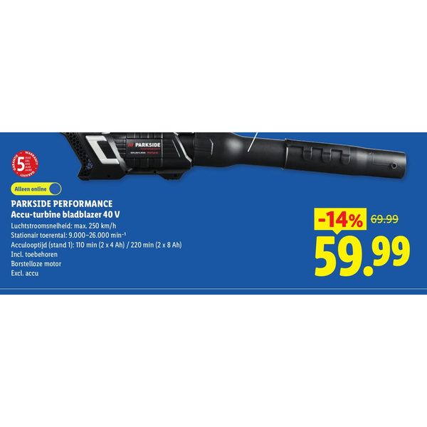 PARKSIDE PERFORMANCE Accu-turbine bladblazer 40 V