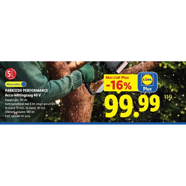 PARKSIDE PERFORMANCE Accu-kettingzaag 40 V