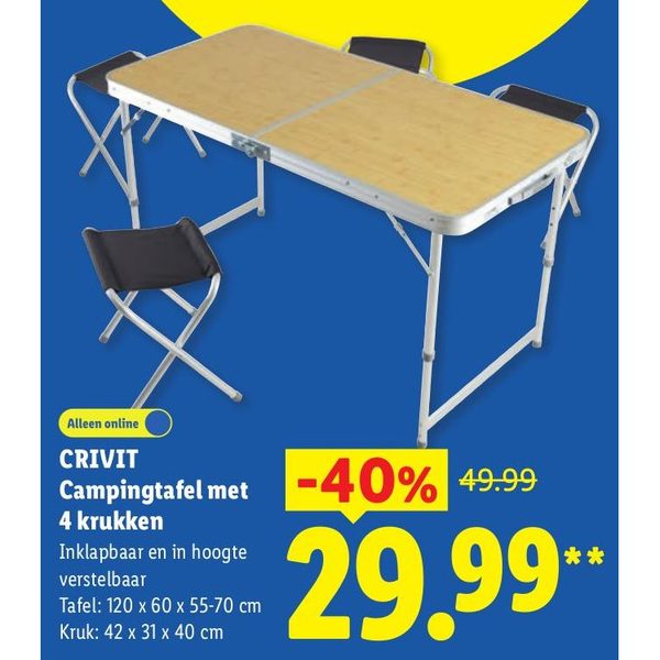 Crivit Campingtafel met 4 krukken