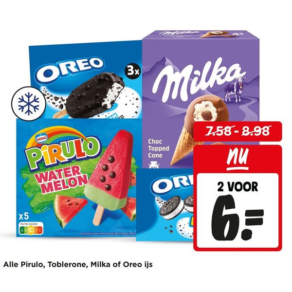 Alle Pirulo, Toblerone, Milka of Oreo ijs