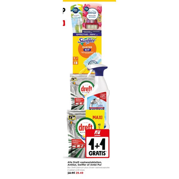 Dreft vaatwastabletten, Antikal, Swiffer of Ambi Pur