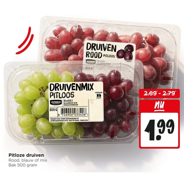 Pitloze druiven (rood, blauw of mix)