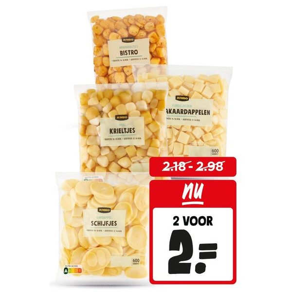 Jumbo minikrieltjes, aardappelschijfjes of opbakaardappeltjes