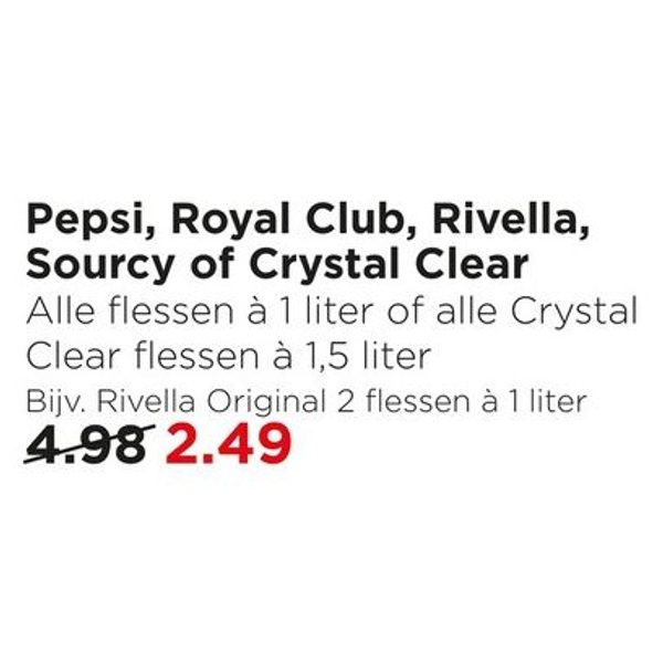 Pepsi, Royal Club, Rivella, Sourcy of Crystal Clear
