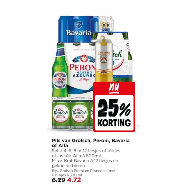 Pils van Grolsch, Peroni, Bavaria of Alfa