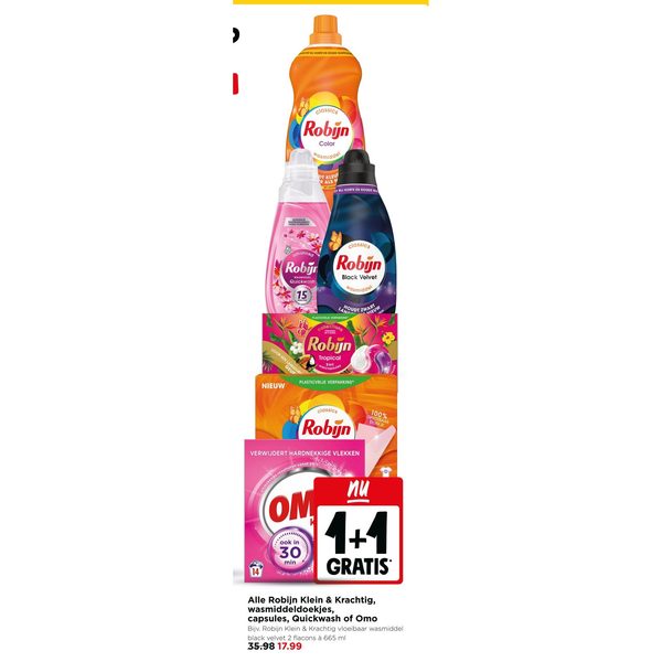 Robijn Klein & Krachtig, wasmiddeldoekjes, capsules, Quickwash of Omo