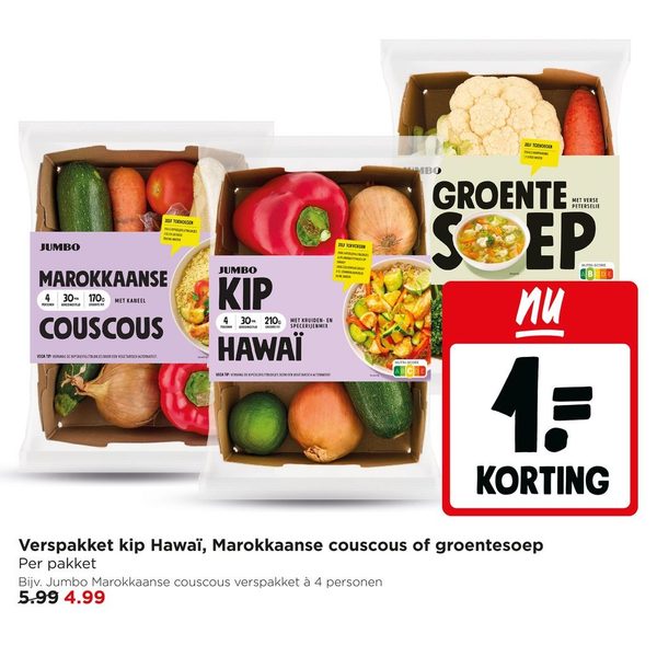 Verspakket kip Hawaï, Marokkaanse couscous of groentesoep