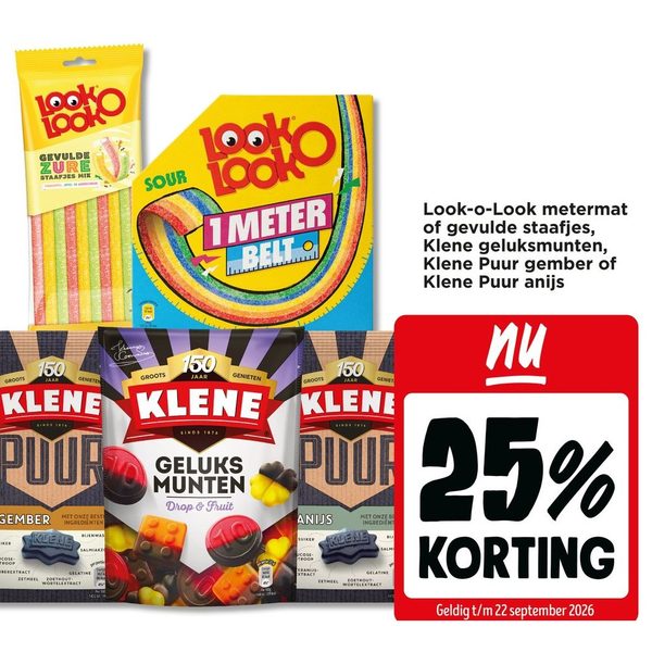 Look-o-Look metermat, gevulde staafjes, Klene geluksmunten, Klene Puur gember, Klene Puur anijs