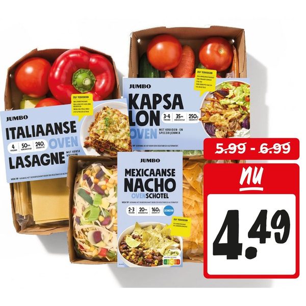 Mexicaanse nachoschotel, Italiaanse lasagne of kapsalon verspakket
