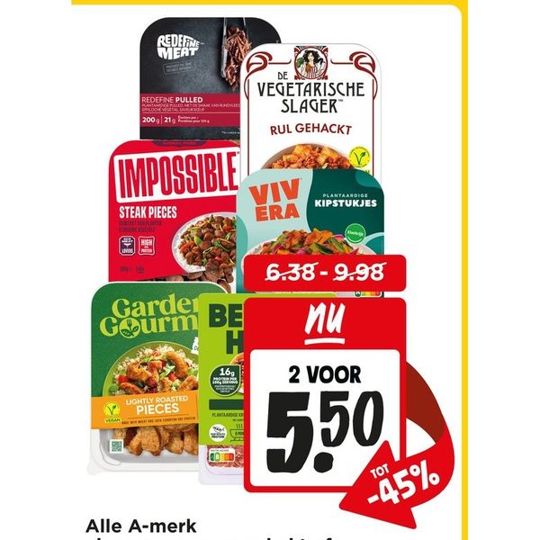 Alle A-merk vleesvervangers gehakt of stukjes