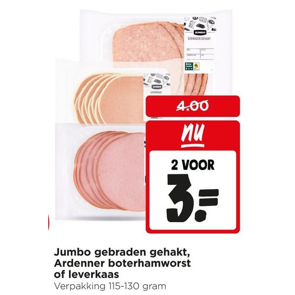 Jumbo gebraden gehakt, Ardenner boterhamworst of leverkaas
