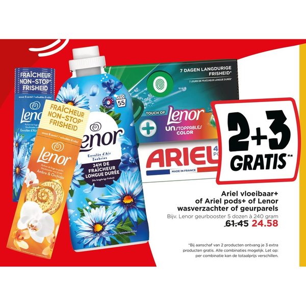 Ariel vloeibaar/pods+ of Lenor wasverzachter/geurparels