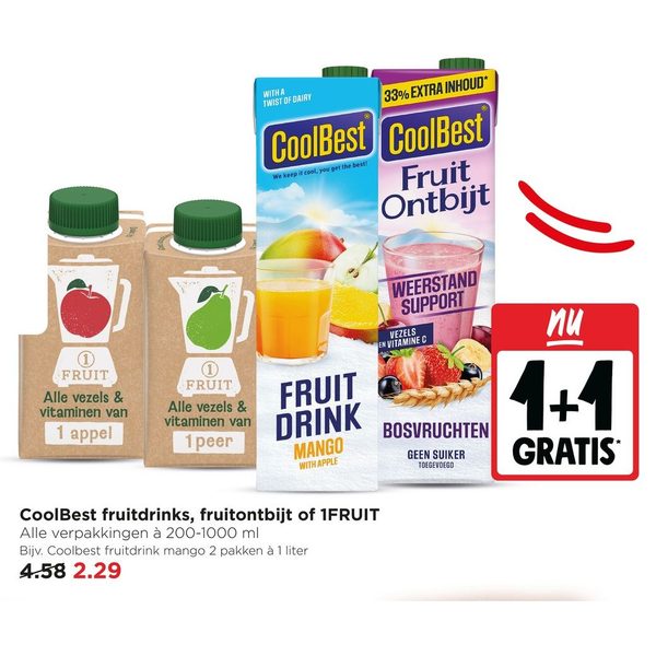 CoolBest fruitdrinks, fruitontbijt of 1FRUIT