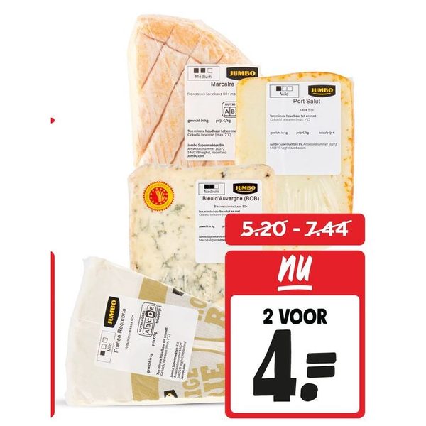 Jumbo Franse roombrie, Bleu d'Auvergne, Port Salut of Marcaire