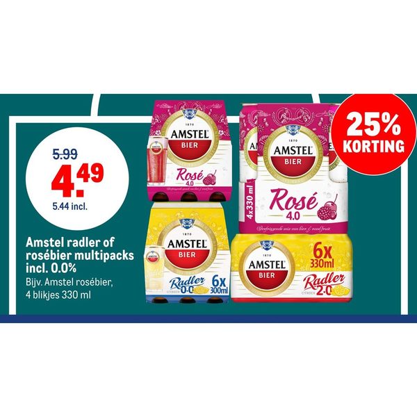 Amstel radler of rosébier multipacks