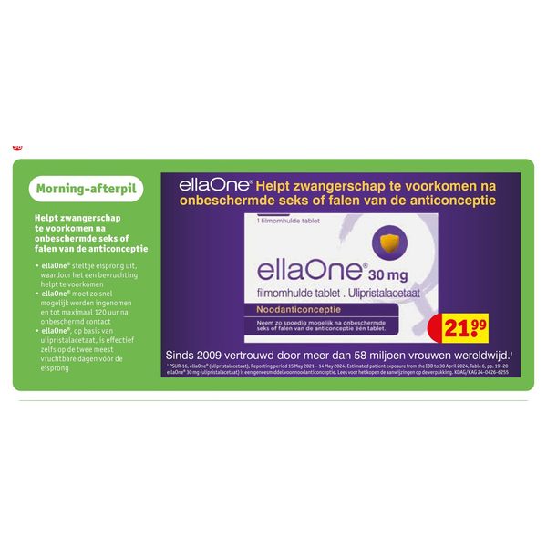 ellaOne 30 mg filmomhulde tablet