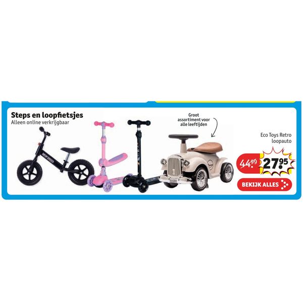 Eco Toys Retro loopauto, steps en loopfietsjes