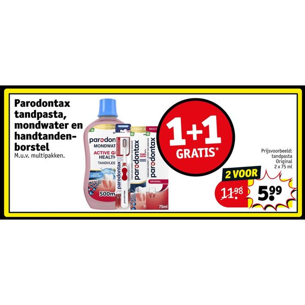 Parodontax tandpasta, mondwater en handtandenborstel