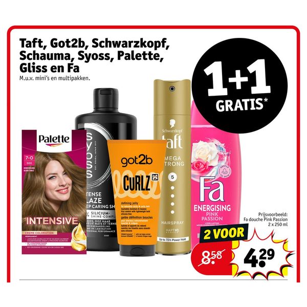 Taft, Got2b, Schwarzkopf, Schauma, Syoss, Palette, Gliss en Fa